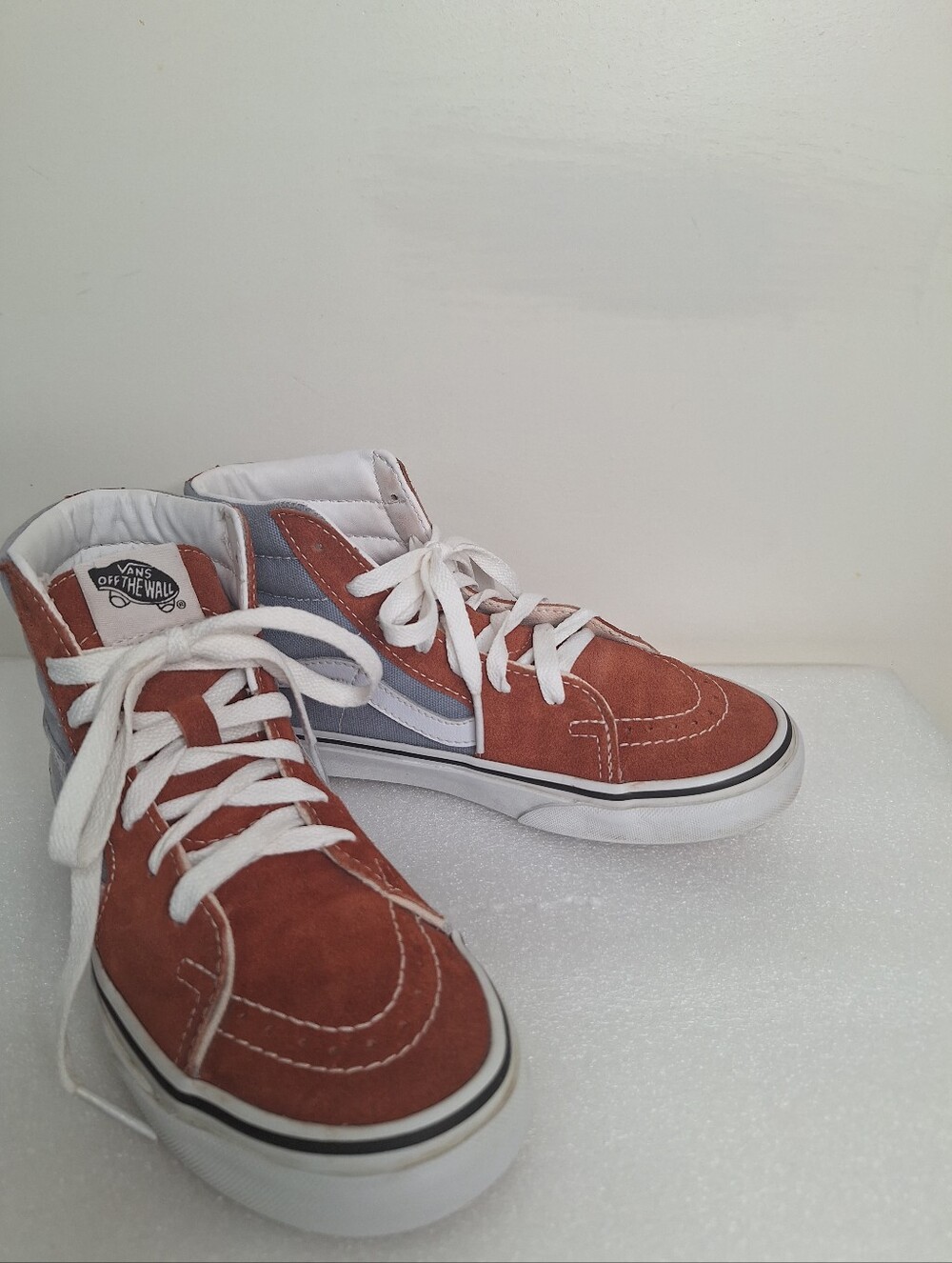 Vans High Top Sneakers - Rust Suede & Light Gray Stripe Size 5.5